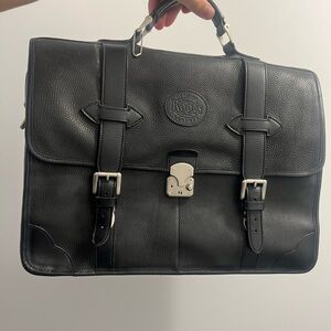 Roots Classic Black Leather Briefcase Messenger bag